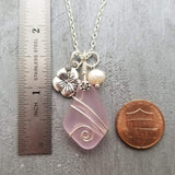 Hawaiian Jewelry Sea Glass Necklace, Wire Pink Necklace Hibiscus Pearl Necklace, Sea Glass Jewelry Birthday Gift(October Birthstone Jewelry)