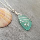 Hawaiian Jewelry Sea Glass Necklace, Wire Aquamarine Necklace, Unique Sea Glass Jewelry Beach Jewelry For Girls (March Birthstone Jewelry)