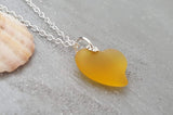 Hawaiian Jewelry Sea Glass Necklace, Heart Necklace Topaz Yellow Necklace Unique Beach Sea Glass Jewelry Birthday Gift (November Birthstone)