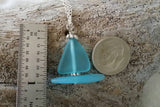 Handmade in Hawaii, Blue sailboat sea glass necklace ,Beach glass necklace,  gift box, Gifts for her.