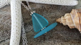 Handmade in Hawaii, Blue sailboat sea glass necklace ,Beach glass necklace,  gift box, Gifts for her.