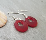 Hawaiian Jewelry Sea Glass Earrings, Minimalist Earrings Ruby Red Earrings, Sea Glass Jewelry Beach Jewelry Birthday Gift (July Birthstone)