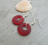 Hawaiian Jewelry Sea Glass Earrings, Minimalist Earrings Ruby Red Earrings, Sea Glass Jewelry Beach Jewelry Birthday Gift (July Birthstone)