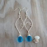 Made in Hawaii, "Twin Tiny Waves" Turquoise Bay blue sea glass earrings,    Beach jewelry gift.