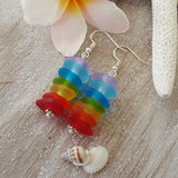 Bring home a little bit of "Hawaii Rainbow", Hawaiian Jewelry Sea Glass Earrings, Matching Rainbow Earrings, Unique Earrings Gift For Women