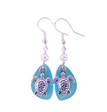 Hawaiian Jewelry Sea Glass Earrings, Twin Turtle Earrings Turquoise Blue Earrings, Pearl Sea Glass Birthday Gift (December Birthstone)