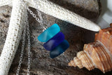 Handmade in Hawaii, Three shades of  blue sea glass necklace ,Beach glass necklace, gift box