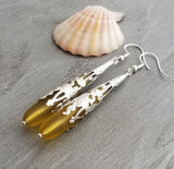 Hawaiian Jewelry Sea Glass Earrings, Yellow Earrings Long Teardrop Earrings, Sea Glass Jewelry Birthday Gift (November Birthstone Jewelry)
