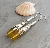 Hawaiian Jewelry Sea Glass Earrings, Yellow Earrings Long Teardrop Earrings, Sea Glass Jewelry Birthday Gift (November Birthstone Jewelry)