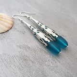 Hawaiian Jewelry Sea Glass Earrings, Teal Earrings Blue Earrings Long Teardrop Earrings, Sea Glass Jewelry For Women, Unique Earrings
