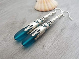Hawaiian Jewelry Sea Glass Earrings, Teal Earrings Blue Earrings Long Teardrop Earrings, Sea Glass Jewelry For Women, Unique Earrings
