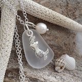 Hawaiian Jewelry Sea Glass Necklace, Crystal Necklace Mermaid Necklace Pearl Necklace, Sea Glass Jewelry Birthday Gift (April Birthstone)