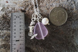 Handmade in Hawaii, Pink sea glass necklace,Sea mermaid charm, Fresh water  pearl,     gift box,Mother's day gift .