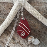 Hawaiian Jewelry Sea Glass Necklace, Wire Red Necklace, Sea Glass Jewelry Beach Jewelry Birthday Gift For Women (January Birthstone Jewelry)