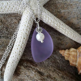 Handmade in Hawaii, Purple sea glass necklace, Fresh water pearl ,  gift box, Gift for her.