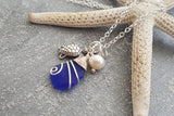 Handmade in Hawaii, Wire wrapped Genuine surf tumbled natural sea glass. Sea turtle charm, Fresh water pearl, Sea glass jewelry