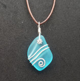 Hawaiian Jewelry Sea Glass Necklace, Wire Turquoise Necklace Blue Necklace, Sea Glass Jewelry Birthday Gift (December Birthstone Jewelry)