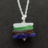 Genuine surf tumbled natural quad stack sea glass necklace. Handmade in Hawaii, Sea glass jewelry.