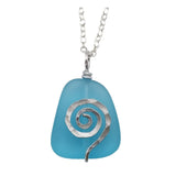 Moana inspired, Hammered Swirls blue sea glass beach necklace, gift box, Sea glass jewelry gift.