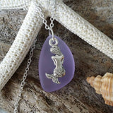 Handmade in Hawaii, "Magical color changing" Purple sea glass necklace, Mermaid charm.   Free gift wrap