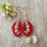 Hawaiian Jewelry Sea Glass Earrings, Red Earrings Mermaid Earrings, Sea Glass Jewelry Beach Jewelry Unique Birthday Gift(January Birthstone)