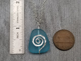 Moana inspired, Hammered Swirls blue sea glass beach necklace, gift box, Sea glass jewelry gift.