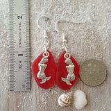 Hawaiian Jewelry Sea Glass Earrings, Red Earrings Mermaid Earrings, Sea Glass Jewelry Beach Jewelry Unique Birthday Gift(January Birthstone)