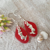 Hawaiian Jewelry Sea Glass Earrings, Red Earrings Mermaid Earrings, Sea Glass Jewelry Beach Jewelry Unique Birthday Gift(January Birthstone)