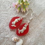 Hawaiian Jewelry Sea Glass Earrings, Red Earrings Mermaid Earrings, Sea Glass Jewelry Beach Jewelry Unique Birthday Gift(January Birthstone)