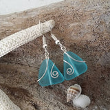 Hawaiian Jewelry Sea Glass Earrings, Wire Turquoise Earrings Blue Earrings, Sea Glass Jewelry Birthday Gift (December Birthstone Jewelry)