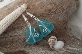Hawaiian Jewelry Sea Glass Earrings, Wire Turquoise Earrings Blue Earrings, Sea Glass Jewelry Birthday Gift (December Birthstone Jewelry)