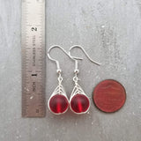 Hawaiian Jewelry Sea Glass Earrings, Braided Small Round Red Earrings, Sea Glass Jewelry Birthday Gift For Girl(January Birthstone Jewelry)