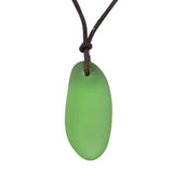 Hawaiian Sea Glass Necklace, Leather Cord Peridot Green Chunky Sea Glass Necklace Unique Unisex Gift For Him or Her, August Birthstone