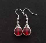 Hawaiian Jewelry Sea Glass Earrings, Braided Small Round Red Earrings, Sea Glass Jewelry Birthday Gift For Girl(January Birthstone Jewelry)