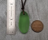 Hawaiian Sea Glass Necklace, Leather Cord Peridot Green Chunky Sea Glass Necklace Unique Unisex Gift For Him or Her, August Birthstone