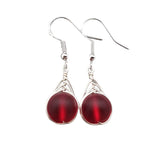 Hawaiian Jewelry Sea Glass Earrings, Braided Small Round Red Earrings, Sea Glass Jewelry Birthday Gift For Girl(January Birthstone Jewelry)