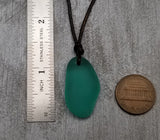 Hawaii Leather Cord Aquamarine Chunky Sea Glass Necklace Unique Unisex Sea Glass Jewelry Gift For Him or Her, March Birthstone