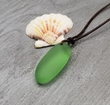 Hawaiian Sea Glass Necklace, Leather Cord Peridot Green Chunky Sea Glass Necklace Unique Unisex Gift For Him or Her, August Birthstone