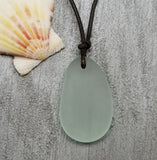 Hawaiian Jewelry Sea Glass Necklace, Seafoam Leather Cord Necklace Unisex Beach Sea Glass Jewelry Gift For Him For Her, FREE Gift Wrap