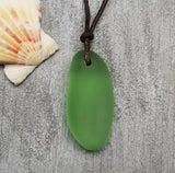 Hawaiian Sea Glass Necklace, Leather Cord Peridot Green Chunky Sea Glass Necklace Unique Unisex Gift For Him or Her, August Birthstone