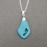 Footprint Blue Sea Glass Necklace Tells a Story of Sandy Beach and Cherished Memories, Unique Gift For Your Trip or a Special Time