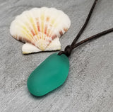 Hawaii Leather Cord Aquamarine Chunky Sea Glass Necklace Unique Unisex Sea Glass Jewelry Gift For Him or Her, March Birthstone
