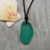 Hawaii Leather Cord Aquamarine Chunky Sea Glass Necklace Unique Unisex Sea Glass Jewelry Gift For Him or Her, March Birthstone