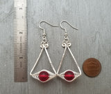 Hawaiian Jewelry Sea Glass Earrings, Wire "Cat Eye" Ruby Red Earrings, Beachy Girls Sea Glass Jewelry Birthday Gift(July Birthstone Jewelry)