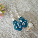 Hawaiian Jewelry Sea Glass Earrings, Wire Wrapped Earrings Teal Earrings, Beach Jewelry For Women, Unique Earrings Sea Glass Jewelry