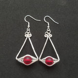 Hawaiian Jewelry Sea Glass Earrings, Wire "Cat Eye" Ruby Red Earrings, Beachy Girls Sea Glass Jewelry Birthday Gift(July Birthstone Jewelry)