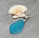 Footprint Blue Sea Glass Necklace Tells a Story of Sandy Beach and Cherished Memories, Unique Gift For Your Trip or a Special Time