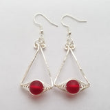 Hawaiian Jewelry Sea Glass Earrings, Wire "Cat Eye" Ruby Red Earrings, Beachy Girls Sea Glass Jewelry Birthday Gift(July Birthstone Jewelry)