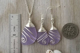 Handmade in Hawaii, Wire wrapped  "Magical Color Changing" Purple sea glass necklace + earrings jewelry set