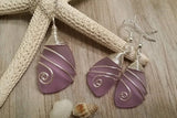 Handmade in Hawaii, Wire wrapped  "Magical Color Changing" Purple sea glass necklace + earrings jewelry set